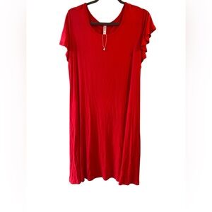 SAYYES CHERRY RED SHOET SLEEVE STRETCH MIDI SCOOP NECK DRESS 2XL